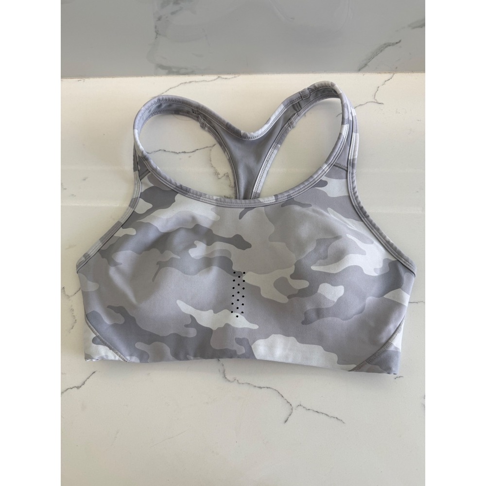 Avia Sports Bra Womens M 8-10 Gray Camo Racerback Padded Athletic Gym Workout